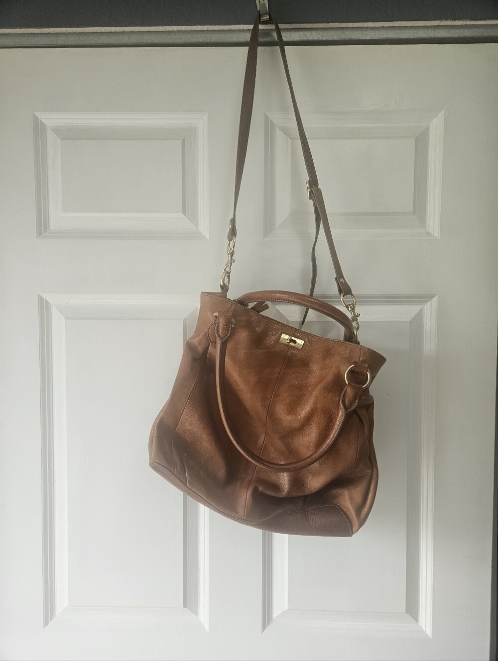 J.crew Classic Brown Leather Shoulder/ Crossbody Bag - Versatile Everyday Tote - Picture 3 of 13